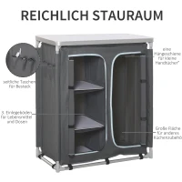 Outsunny Campingschrank Küchenbox tragbar mit Arbeitsplatte Tragetasche 3 Ablagen 1 Schrank 600D Oxford Stoff Grau 96 x 49,5 x 104 cm(m-5)