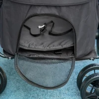 PawHut Hundebuggy Haustierwagen, klappbar, Regenschutz, 2 Sicherheitsleinen, 81x 68 x 98,5 cm, Dunkelgrau(m-8)