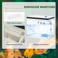 PawHut 41 Liter Glas-Aquarium mit Filtersystem, LED-Lichtern, Wasserpumpe, für verschiedene Fischarten, Weiß(m-4)