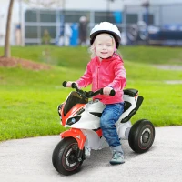 HOMCOM Moto Giocattolo a 3 Ruote per Bambini 18-36 Mesi, Motocicletta Cavalcabile Stile Polizia con Musica e Fari Senza Pedali in PP e Metallo Bianco e Rosso(m-2)
