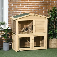 PawHut Clapier à lapin cage à lapin 2 étages 4 portes verrouillables rampe toit bitûmé bois de sapin(m-2)