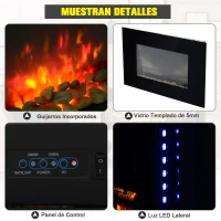 HOMCOM Chimenea Eléctrica de Pared Calefactor Estufa Eléctrica 1000/2000W Temporizador Termostato Auto-Control Llama LED 7 Color Mando a Distancia 90x9,5x56 cm(m-7)