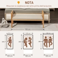 HOMCOM Panca Fondo Letto Boho con Seduta Imbottita e Braccioli in Legno e Rattan, 120x38x61.5cm, Crema(m-7)