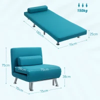 HOMCOM Single Linen-Feel Sleeper Chair - Dark Blue(m-3)