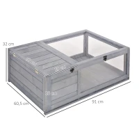 PawHut Maison enclos cage habitat pour petit animal tortues avec 2 espaces 91 x 60,5 x 32 cm bois massif gris(m-3)