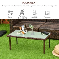 Outsunny Table basse de jardin plateau verre trempé 5 mm résine tressée imitation rotin marron(m-7)