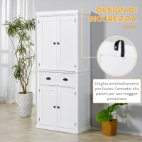 HOMCOM Mobile Cucina con Armadietto Superiore e Inferiore e Cassetto Centrale in Legno, 76x40.5x184 cm, Bianco(m-6)