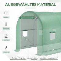 Outsunny Gewächshaus 500x200x205cm Foliengewächshaus Tomatenhaus mit Tür, 8 Fenster, Folientunnel aus verzinktem Stahl, PE, stabiles Treibhaus Pflanztunnel, inkl. Erdanker & Seilen, Grün(m-4)