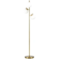 HOMCOM Lampadaire sur pied salon en métal avec 3 abat-jours globe blanc verre dépoli 40W Ø 27 x 169H cm doré(m-10)