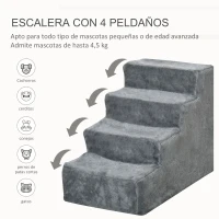 PawHut Escalera para Perros de 4 Peldaños Escalera para Mascotas con Funda Extraíble y Lavable para Cama Sofá 60x35x44 cm Gris(m-4)
