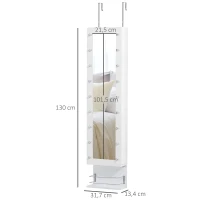 HOMCOM Hängender Schmuckschrank mit LED Spiegelschrank mit Schublade Regal Wandspiegel Türspiegel höhenverstellbar Weiß 130 cm hoch(m-3)