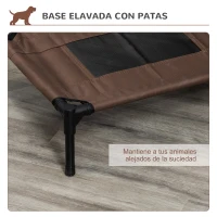 PawHut Cama Elevada para Perros Gatos Portátil Cama para Mascotas con Zona de Malla Transpirable y Tela Oxford para Interior Exterior 61x46x18 cm Marrón(m-5)