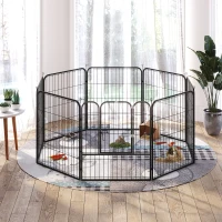 PawHut Parque para Mascotas de 8 Paneles 80x80 cm Corralito para Perros con Puerta y Doble Pestillo Metálicos Negro(m-8)