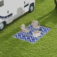 Outsunny Plastic Straw Reversible RV Outdoor Rug with Carry Bag, 182 x 274cm, Blue and White(m-10)