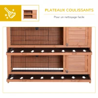 PawHut Clapier sur pieds cage à lapin double niveau plateaux excréments coulissants 4 portes verrouillables dim. 137L x 50l x 93H cm bois massif pin toit bitumé vert(m-6)