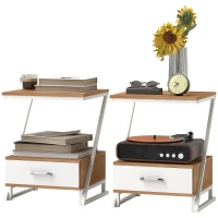 HOMCOM Juego de 2 Mesitas Auxiliares en Forma de Z con Cajón y Compartimento Mesita Auxiliar para Salón 40x35x50 cm Natural(m-10)