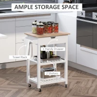 HOMCOM Carrello da Cucina Salvaspazio 2 Ripiani 1 Cassetto 1 Portasciugamani 4 Rotelle, Legno, Bianco, 64x39x84.5cm(m-5)