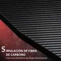 HOMCOM Mesa Gaming Escritorio 122x66x76 cm para Ordenador Tablero de Fibra de Carbono Portavasos Gancho para Auriculares Soporte de Gamepad y 2 Orificios Pasacables Negro y Rojo(m-6)