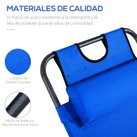 Outsunny Tumbona Reclinable y Plegable con Respaldo Ajustable en 2 Niveles Reposacabezas y Bolsillo Carga 136 kg 118x60x80cm Azul(m-6)