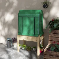 Outsunny Wooden Planter Box with PE Greenhouse Cover and Bed Liner, Raised Garden Bed for Vegetables, Flowers, Herbs(m-10)