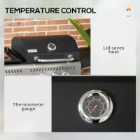 Outsunny 12kW Deluxe Duo Gas BBQ, with Grill, Plancha and Side Burner - Black(m-6)