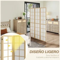 HOMCOM Biombo Plegable de 3 Paneles Separador de Ambientes para Sala de Estar Dormitorio y Oficina 120x170 cm Madera y Blanco(m-6)