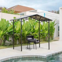 Outsunny Pavillon jardin 2,5 x 1,5 m - abri barbecue - 2 étagères - toit de barbecue - métal noir toit polycarbonate(m-2)