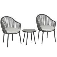 Outsunny Bistro-Set Rattan-Sofa-Set Terrassen-Set, 2 Stühle, 1 Tisch, wetterbeständig, 65 x 63 x 80 cm, Dunkelgrau + Hellgrau