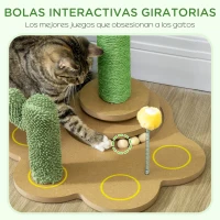 PawHut Mini Árbol Rascador para Gatos con Postes de Cactus de Chenilla con Juego de Bolas en la Base 46x43x60 cm Verde(m-6)