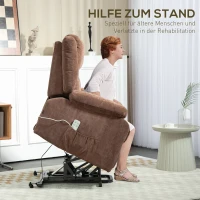 HOMCOM Relaxsessel mit Aufstehhilfe, verstellbare Kopfstütze, klappbare Rückenlehne, gepolsterte Armlehnen, Hellbraun(m-4)