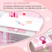 ZONEKIZ Coiffeuse enfant de 3 à 6 ans table de maquillage avec tabouret miroir et tiroir 50 x 36,5 x 89,5 cm rose(m-5)