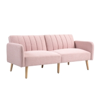 HOMCOM Sofá Cama de 3 Plazas Rosa Pastel Tapizado en Lino Sintético con Respaldo Ajustable y Reposabrazos Desmontables 173x75x73 cm Rosa