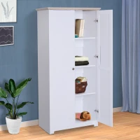 HOMCOM Armario Mueble Almacenaje Organizador Madera para Dormitorio Salón 2 Puertas 4 Estantes Multiusos 80x48x172cm Blanco(m-2)