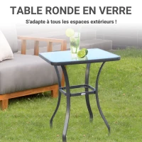 Outsunny Table carrée Bistro de Jardin dim. 68L x 68l x 84H cm métal époxy Gris Plateau Verre trempé granité(m-4)