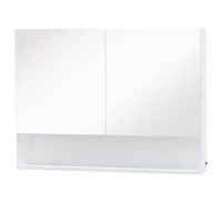 HOMCOM LED 10 W Spiegelschrank Badschrank mit zwei Türen und Ablage Hängeschrank Badezimmerspiegel Badmöbel Mehrzweckschrank für Badezimmer Soft-Close-Funktion MDF Weiß 80 x 15 x 60 cm(m-1)