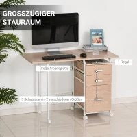 HOMCOM Mobiler Schreibtisch Aktenschrank klappbarer Computertisch Bürotisch mit Schubladen und Rollen Rollcontainer Spanplatte Metall Weiß 105 x 50 x 74 cm(m-4)