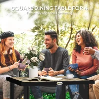 Outsunny Square Garden Dining Table with 5.4cm Parasol Hole, Slatted Top, Metal Frame, 86 x 86 x 71cm, Brown(m-4)