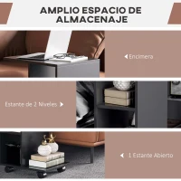 HOMCOM Mesa Auxiliar en Forma de C con Ruedas Estantes Abiertos para Salón Dormitorio 45x35x58 cm Negro(m-4)