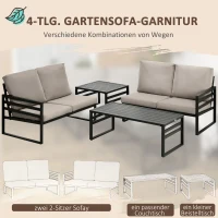 Outsunny Gartenmöbel-Set für 4 Personen 2 Sofa 2 Tische wetterbeständig, 128 cm x 79 cm x 76,5 cm, Hellgrau + Schwarz(m-5)
