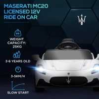 AIYAPLAY Maserati MC20 Licensed 12V Kids Electric Ride on Car with Remote Control, Spring Suspension, White(m-4)