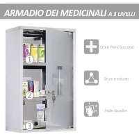 HOMCOM Armadietto medicinali 50x30x18cm Cassetta mobile bagno primo soccorso in acciaio inox con serratura(m-5)