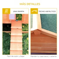 PawHut Conejera de Madera 309x79x86 cm Conejera Exterior Grande para 2-4 Conejos 2 Corrales Bandeja Extraíble Techo Asfáltico(m-6)