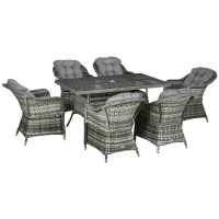 Outsunny Seven-Piece Rattan Dining Set - Grey(m-12)