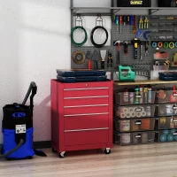 HOMCOM Carro de Herramientas para Taller con Ruedas 5 Cajones Armario con Cierre y Asa Lateral 61,5x33x82,5 cm Rojo(m-2)