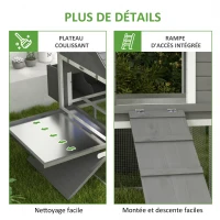 PawHut Grand poulailler en bois 2 nichoirs porte verrouillable rampe d'accès et plateau coulissant 310,5 x 149,5 x 149 cm gris(m-7)