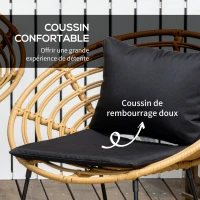 Outsunny Ensemble salon de jardin 4 pièces canapé 2 places + 2 fauteuils + 1 table basse plateau verre trempé 7 coussins(m-4)