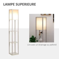HOMCOM Lampadaire étagère 26L x 26l x 160H cm 3 étagères 4 Niveaux MDF Gris clair(m-6)