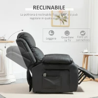 HOMCOM Poltrona Elettrica Alzapersona Reclinabile fino 160° con Telecomando, in Similpelle, Nero(m-6)