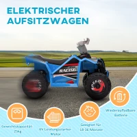 HOMCOM Elektro-Kinderquad, 2,5 km/h, Vorwärts- & Rückwärtsgang, für 18-36 Monate, Blau(m-5)