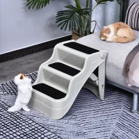 PawHut 3-steps Dog Stairs, Plastic Cat Ladder Lightweight, Pet Access Steps, for Bed, Sofa, Non-slip Stickers, White(m-10)